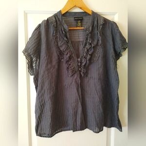 🌞Request Gray Ruffled Sparkle Pinstripe Top ~ Size XXL